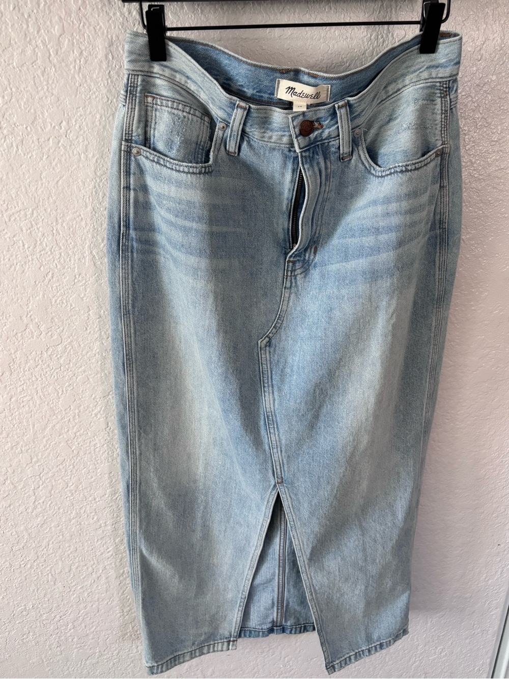 Madewell Light Blue Denim Midi Skirt with Front Slit
